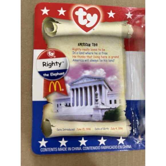 2000 McDonalds Ty Beanie Babies American Trio Lefty Righty & Libearty NEW - Picture 11 of 13